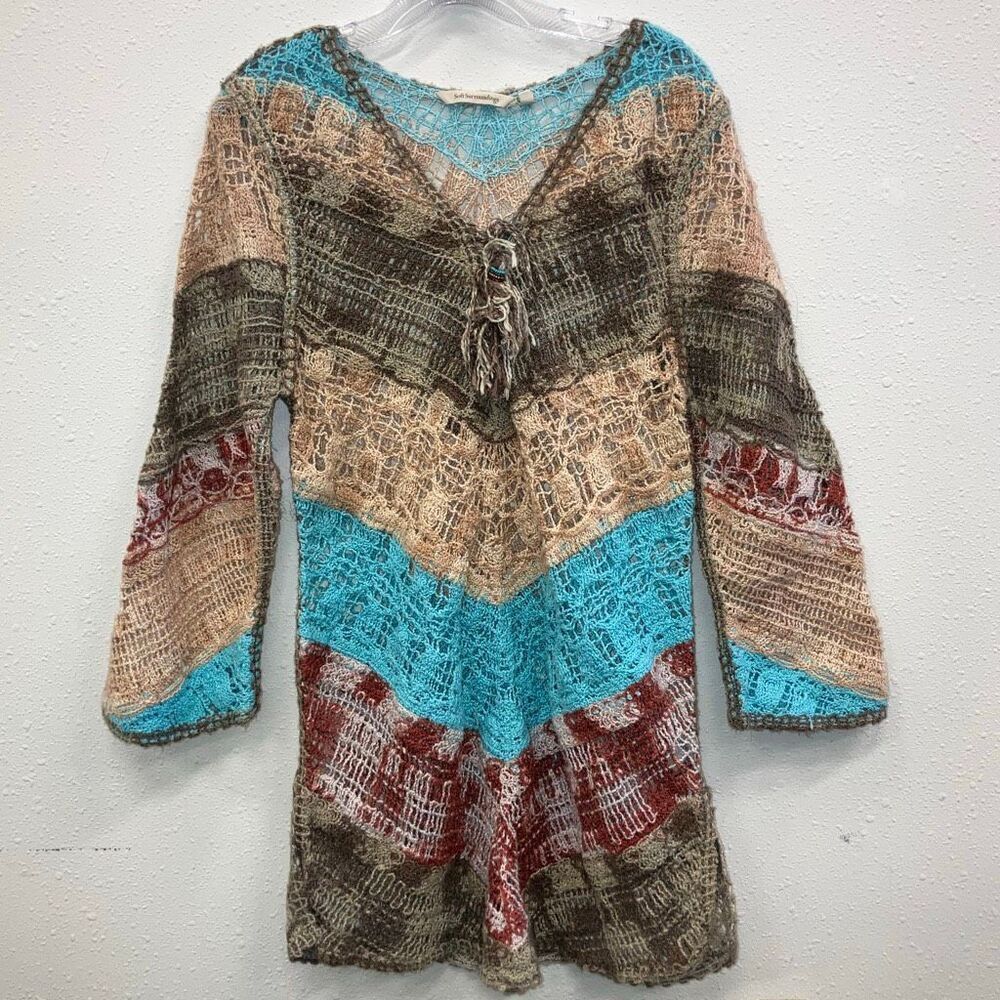 Soft Surroundings Crochet Knit Colorful Hippie Lagenlook Tunic Medium 716 - Picture 2 of 8